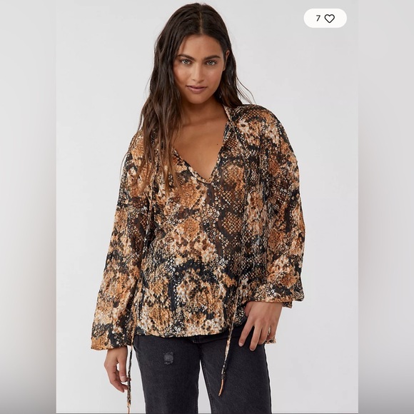 Free People Tops - Free People Out For The Night Blouse with Snakeskin Print